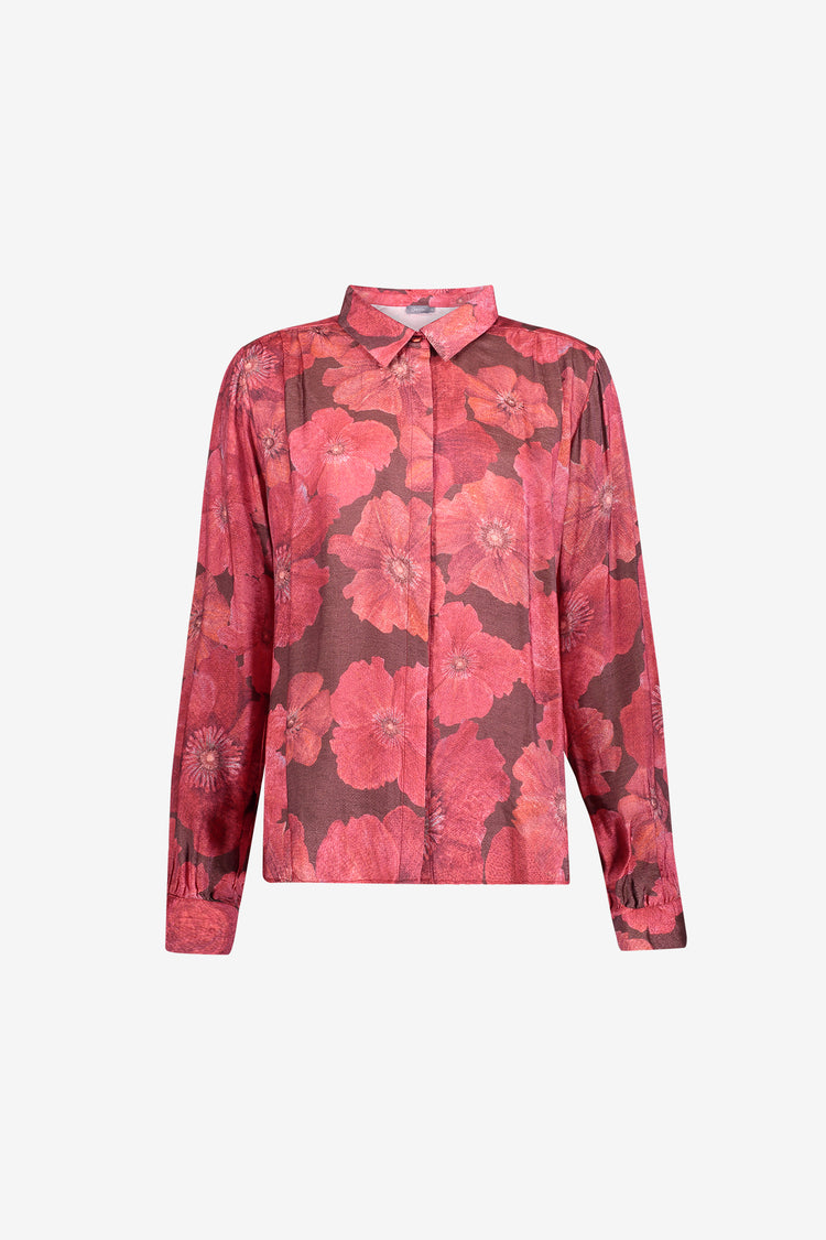 Geisha blouse met klassieke kraag en bloemendessin