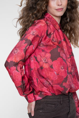 Geisha blouse met klassieke kraag en bloemendessin