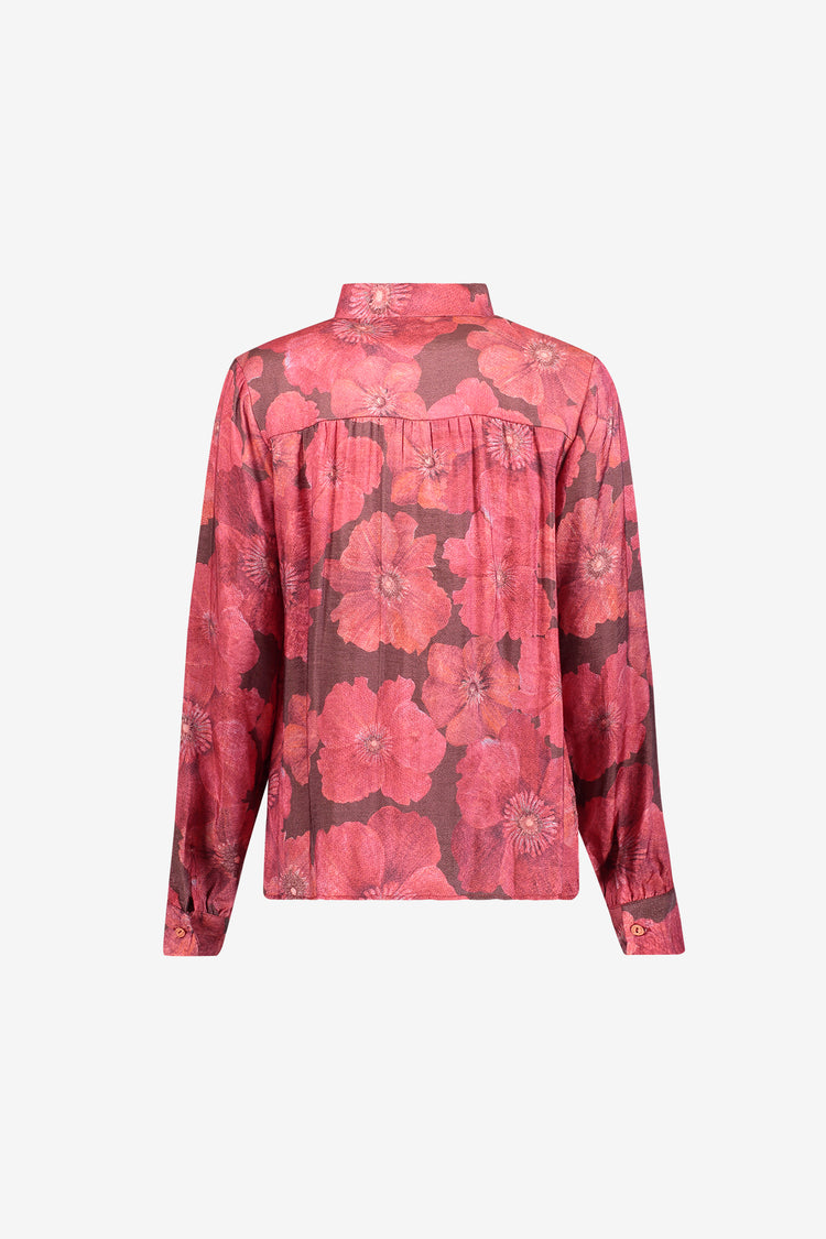 Geisha blouse met klassieke kraag en bloemendessin
