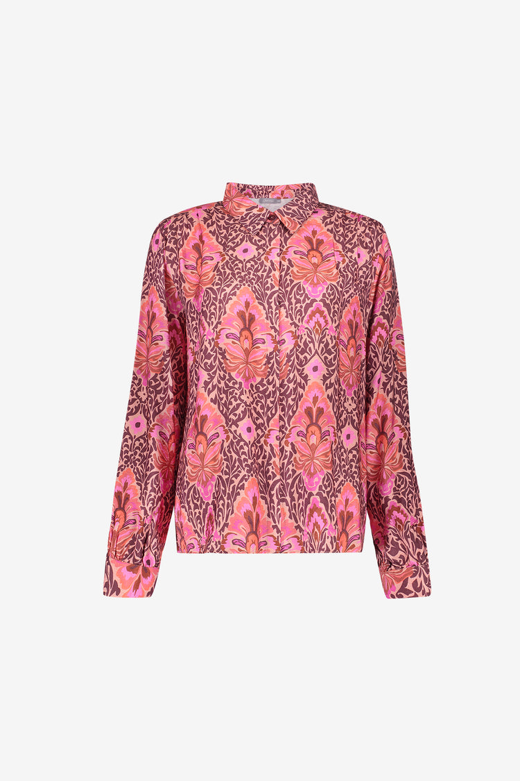 Geisha blouse met sierlijke print en klassieke kraag
