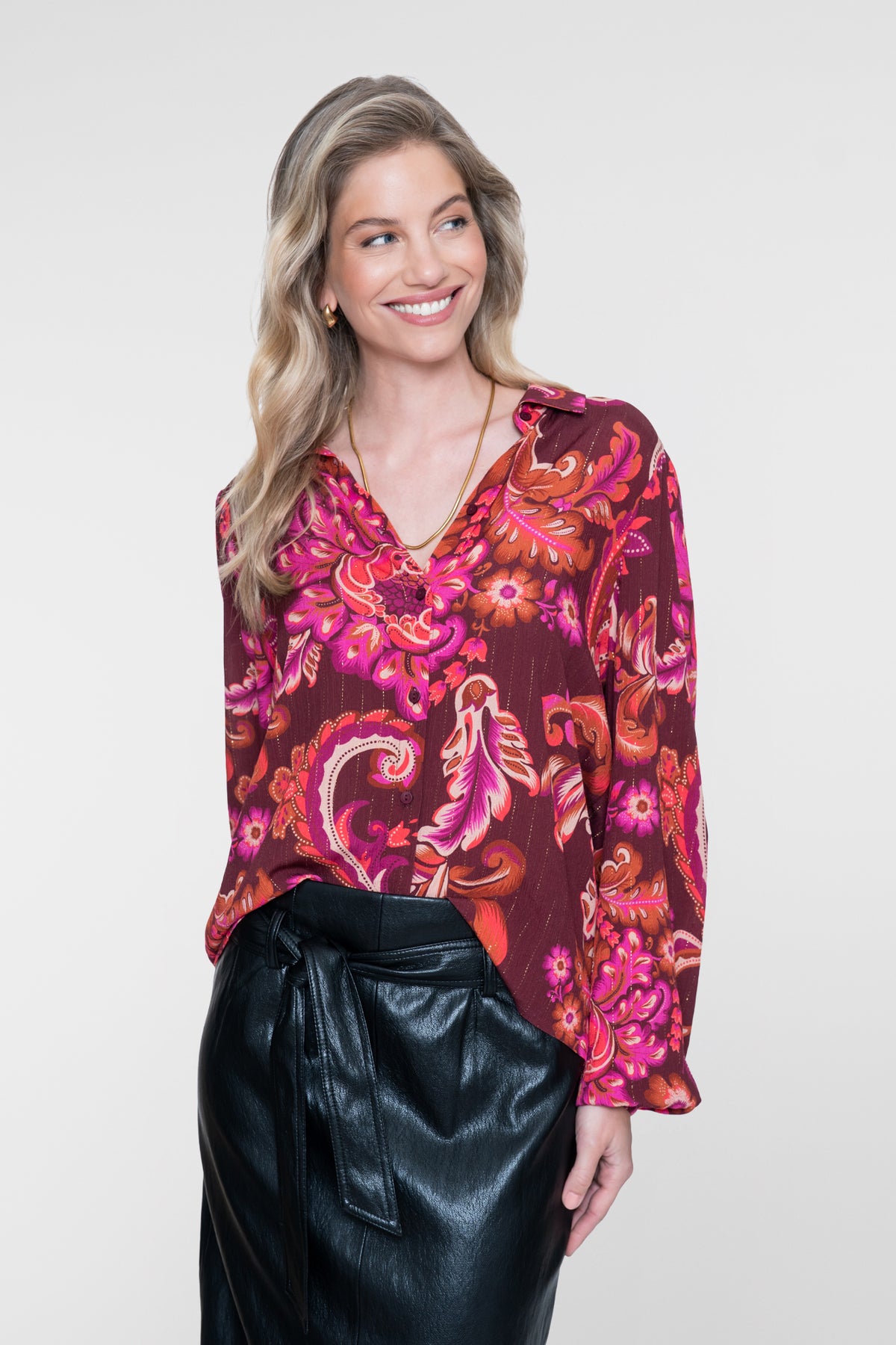 Geisha blouse met paisleyprint en lurexdetails