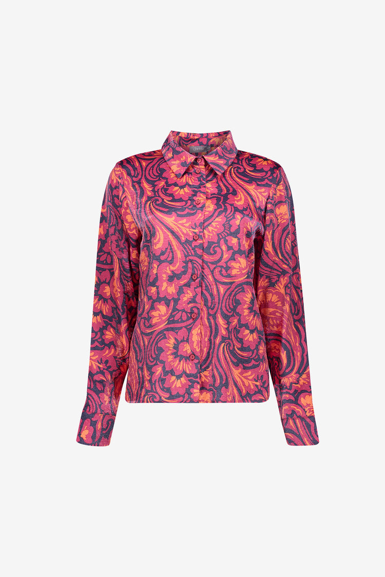 Geisha blouse met sierlijke print en glans