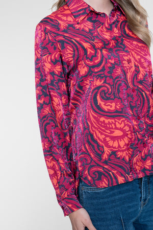 Geisha blouse met sierlijke print en glans