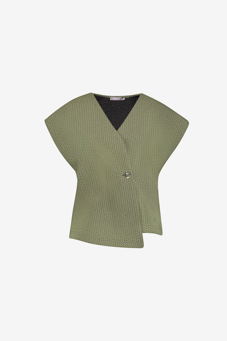 Geisha top met overslagdetail en subtiele lurexglans