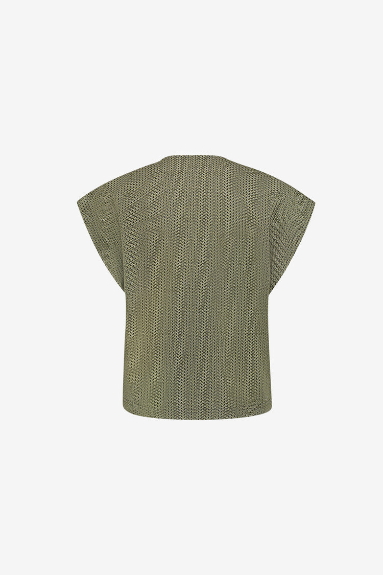 Geisha top met overslagdetail en subtiele lurexglans