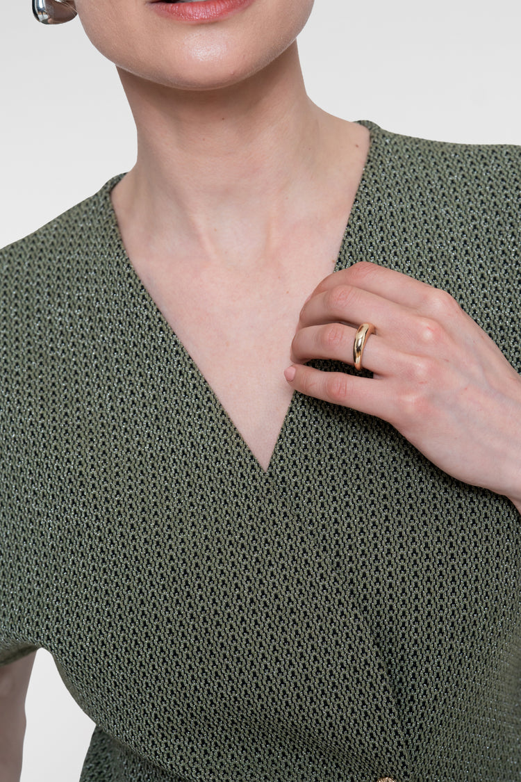 Geisha top met overslagdetail en subtiele lurexglans