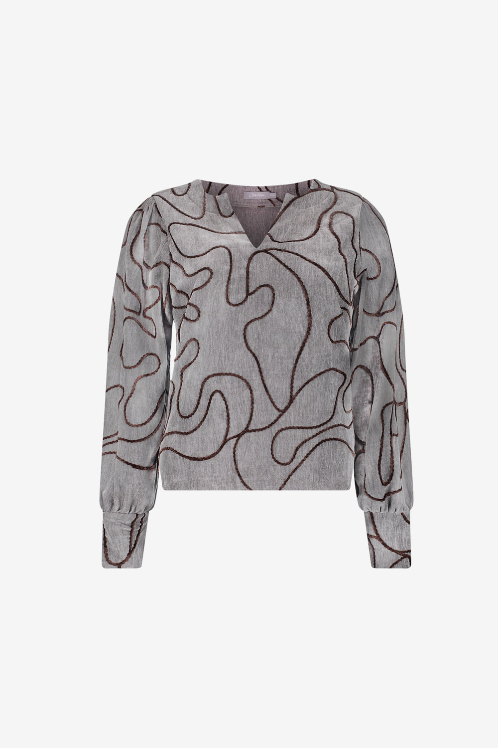 Geisha top met grafische lijnprint en V-snit