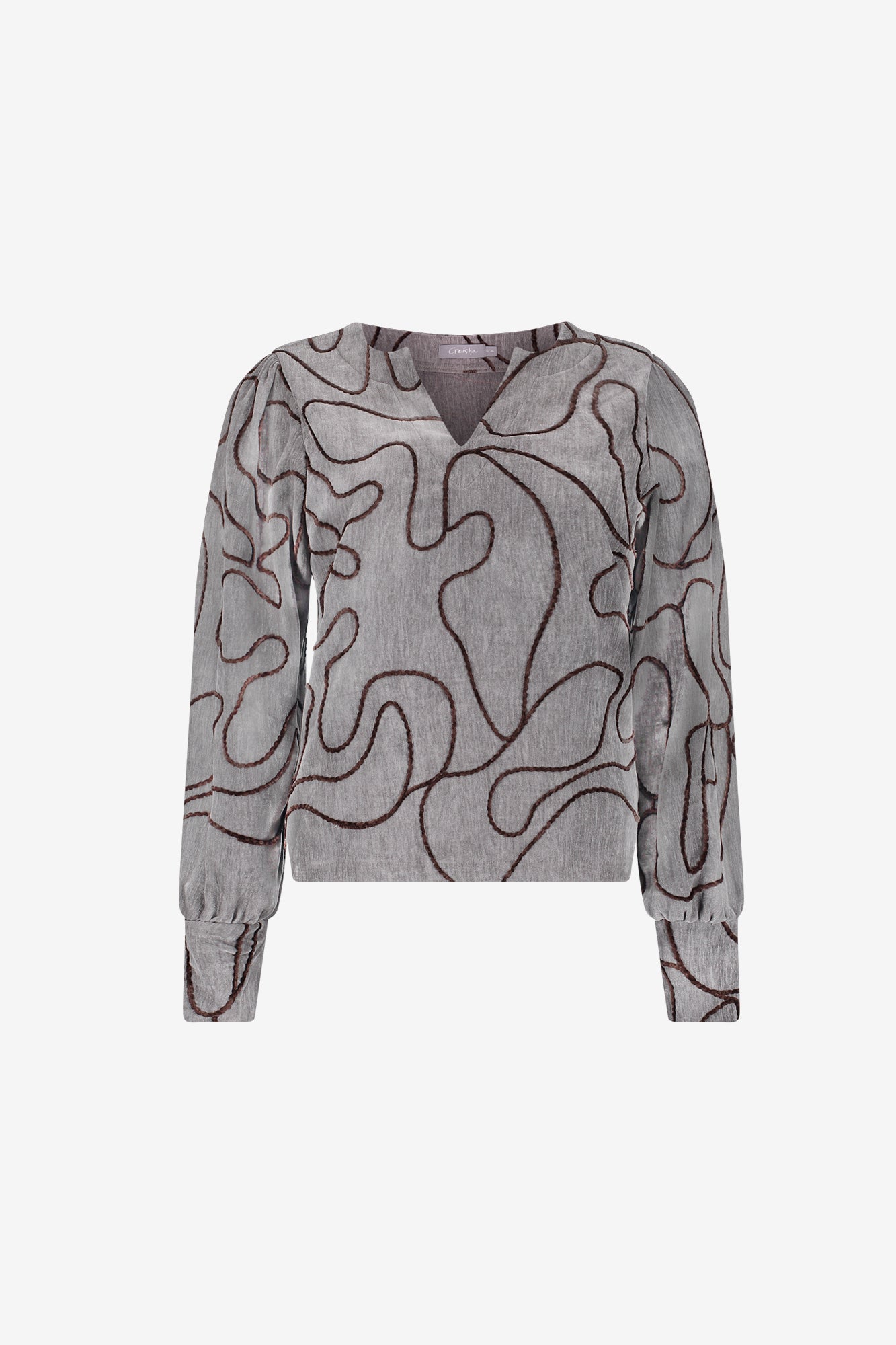 Geisha top met grafische lijnprint en V-snit