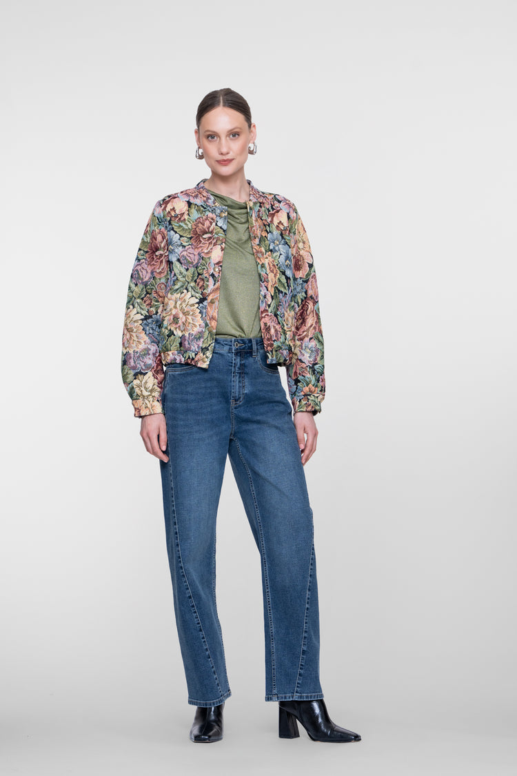 Geisha jacquard jasje met bloemenprint en subtiele lurexglans