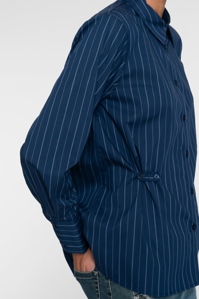Geisha blouse met krijtstreep en getailleerd detail