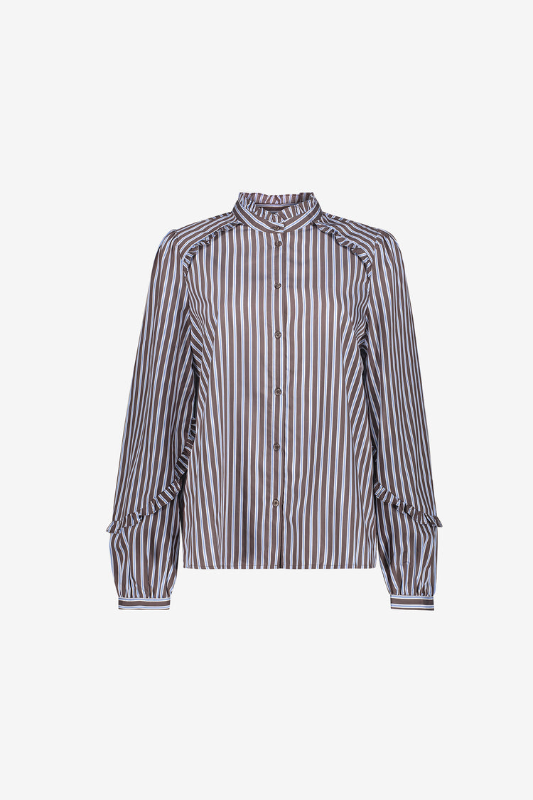 Geisha blouse met strepen en romantische ruffledetails