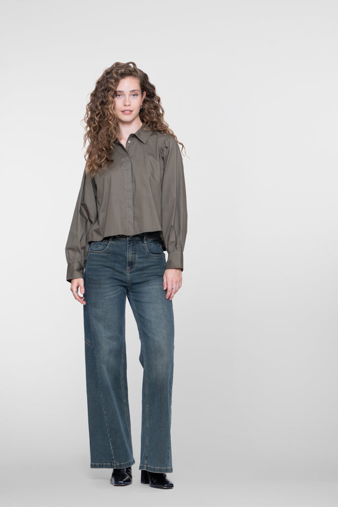 Geisha blouse met plooidetails in moss groen