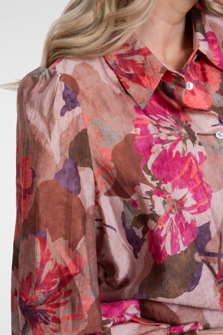 Geisha blouse met bloemenprint en pofmouwen