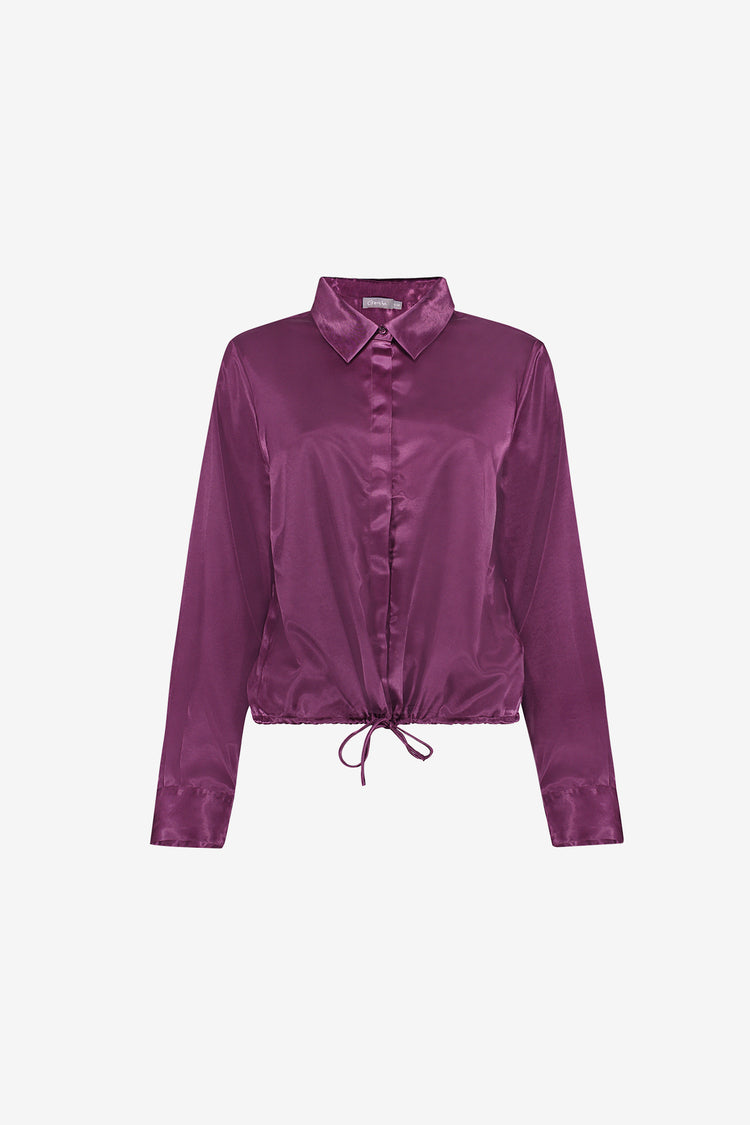 Geisha paarse satijnlook blouse met strikdetail