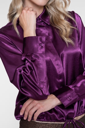 Geisha paarse satijnlook blouse met strikdetail