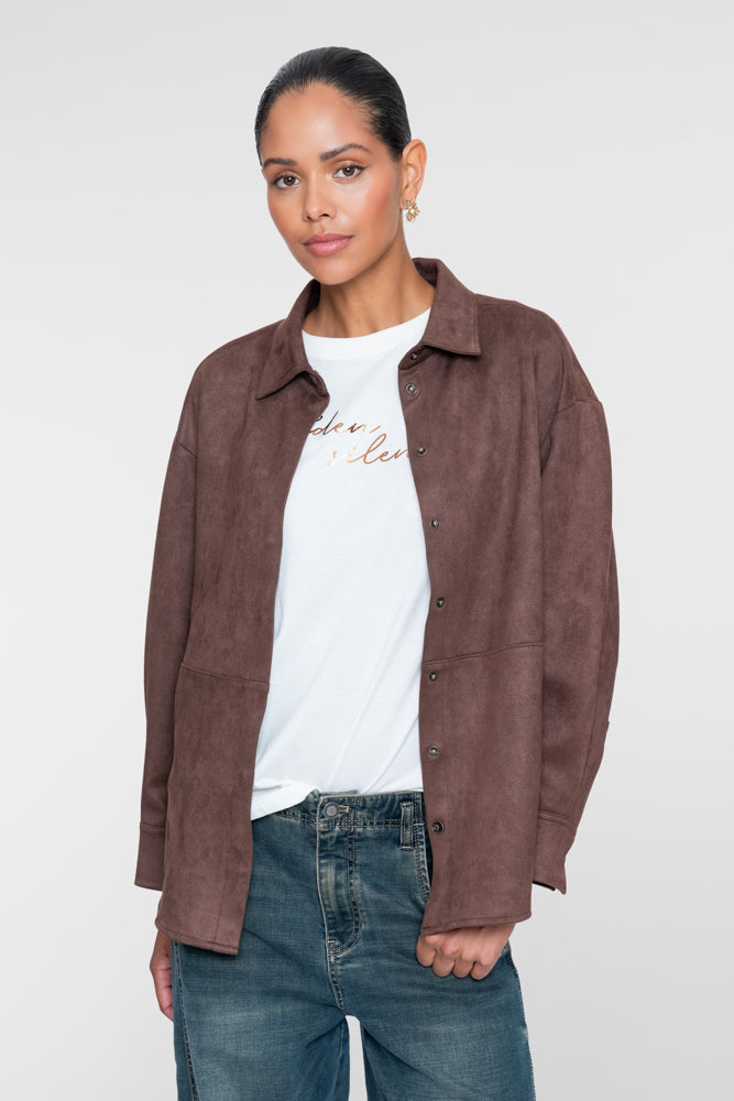Geisha dames overshirt met suède-look en drukknoopsluiting – Shop de look