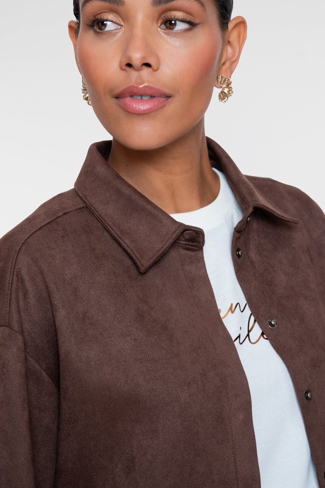 Geisha dames overshirt met suède-look en drukknoopsluiting