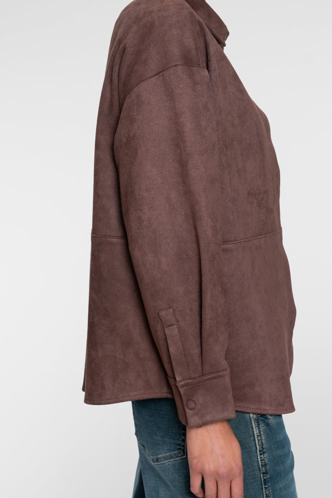 Geisha dames overshirt met suède-look en drukknoopsluiting