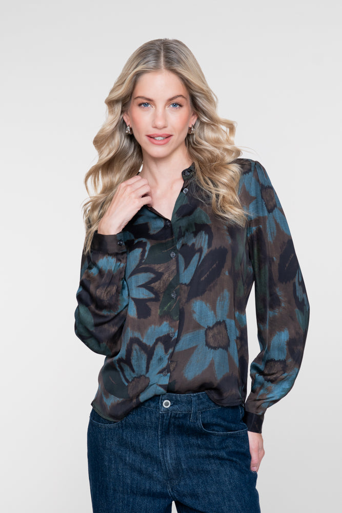 Geisha dames blouse met bloemenprint en satijnachtige glans