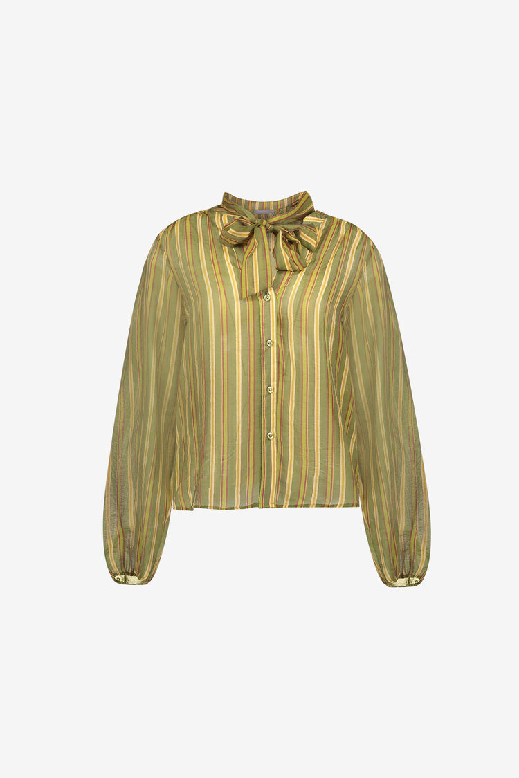 Geisha gestreepte blouse met strikdetail in groen