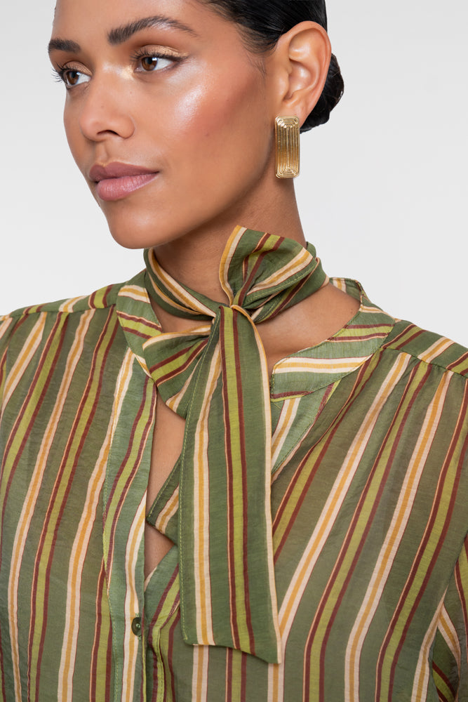 Geisha gestreepte blouse met strikdetail in groen