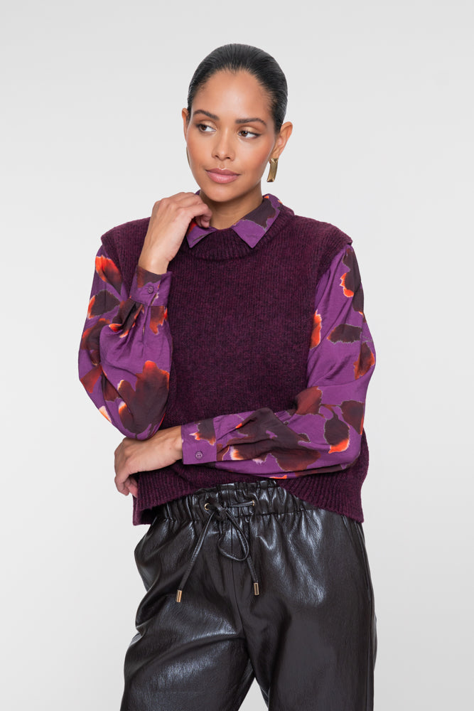 Geisha paarse blouse met abstracte bloemenprint – Shop de look