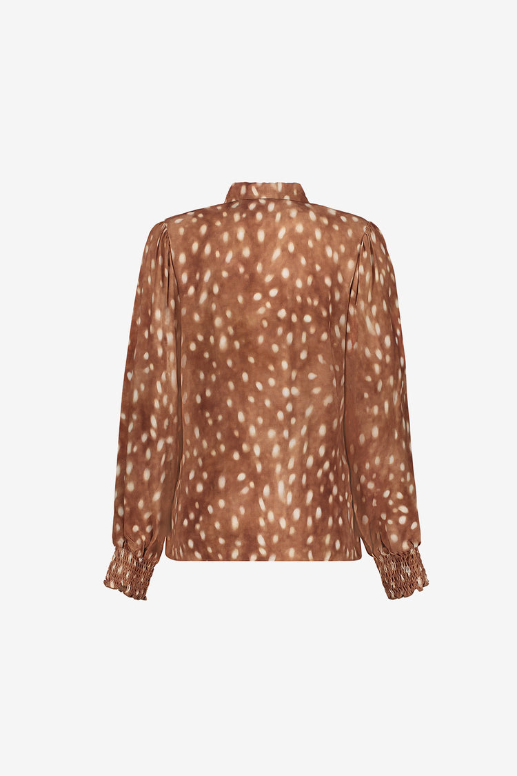 Geisha dames blouse met Bambi-dessin en gesmokte manchetten