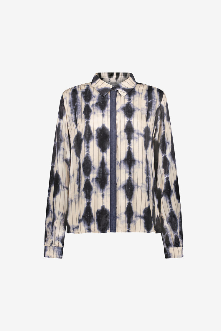 Geisha dames blouse met abstract dessin en contrastbies