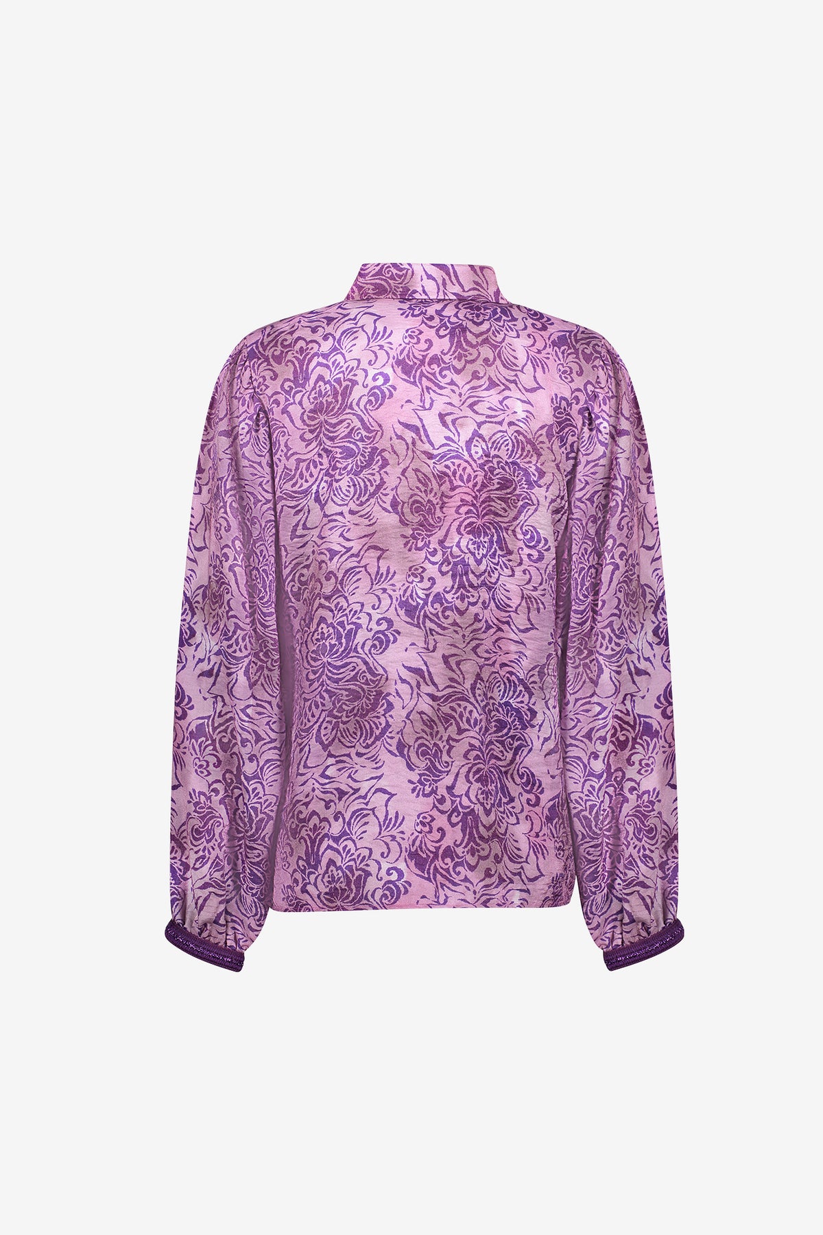 Geisha paarse blouse met paisleyprint en glans