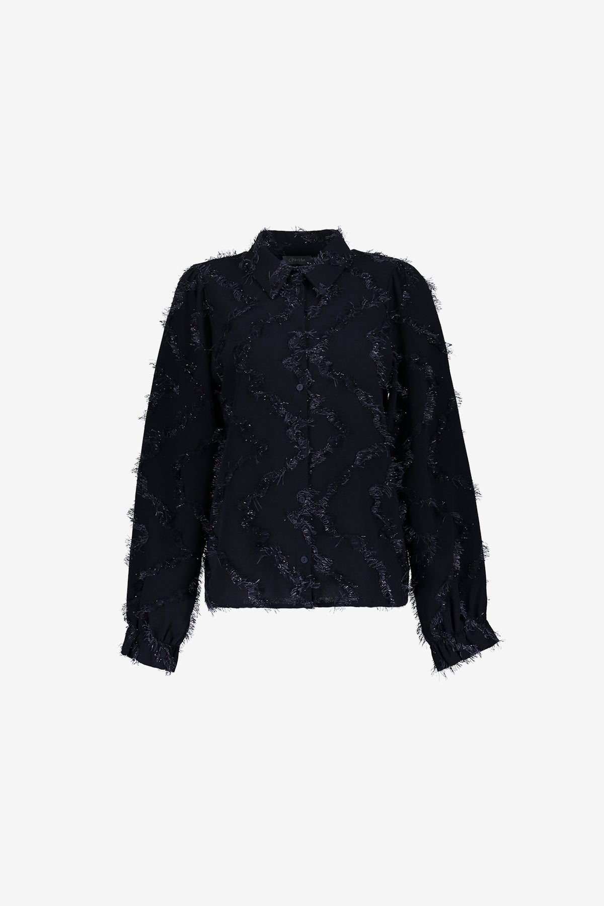 Geisha dames blouse met fringe en subtiele glitter