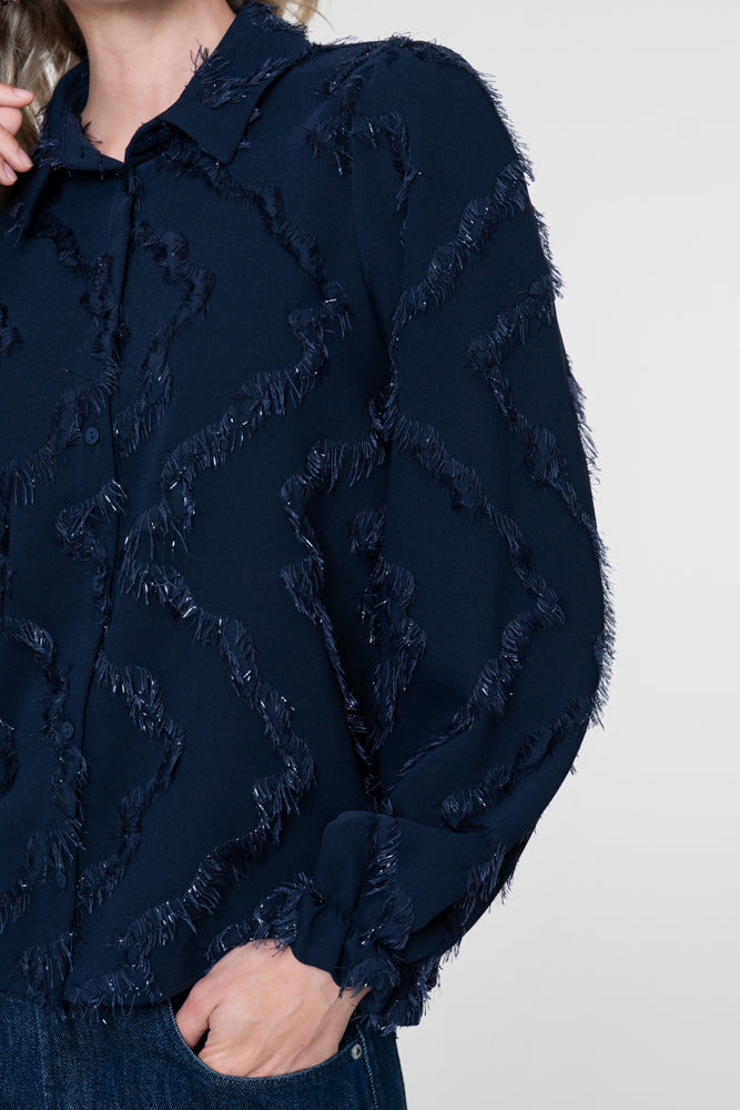 Geisha dames blouse met fringe en subtiele glitter