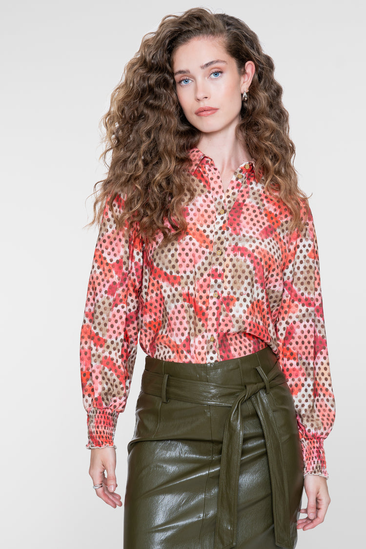 Geisha blouse met dubbeldessin in roze en bruin