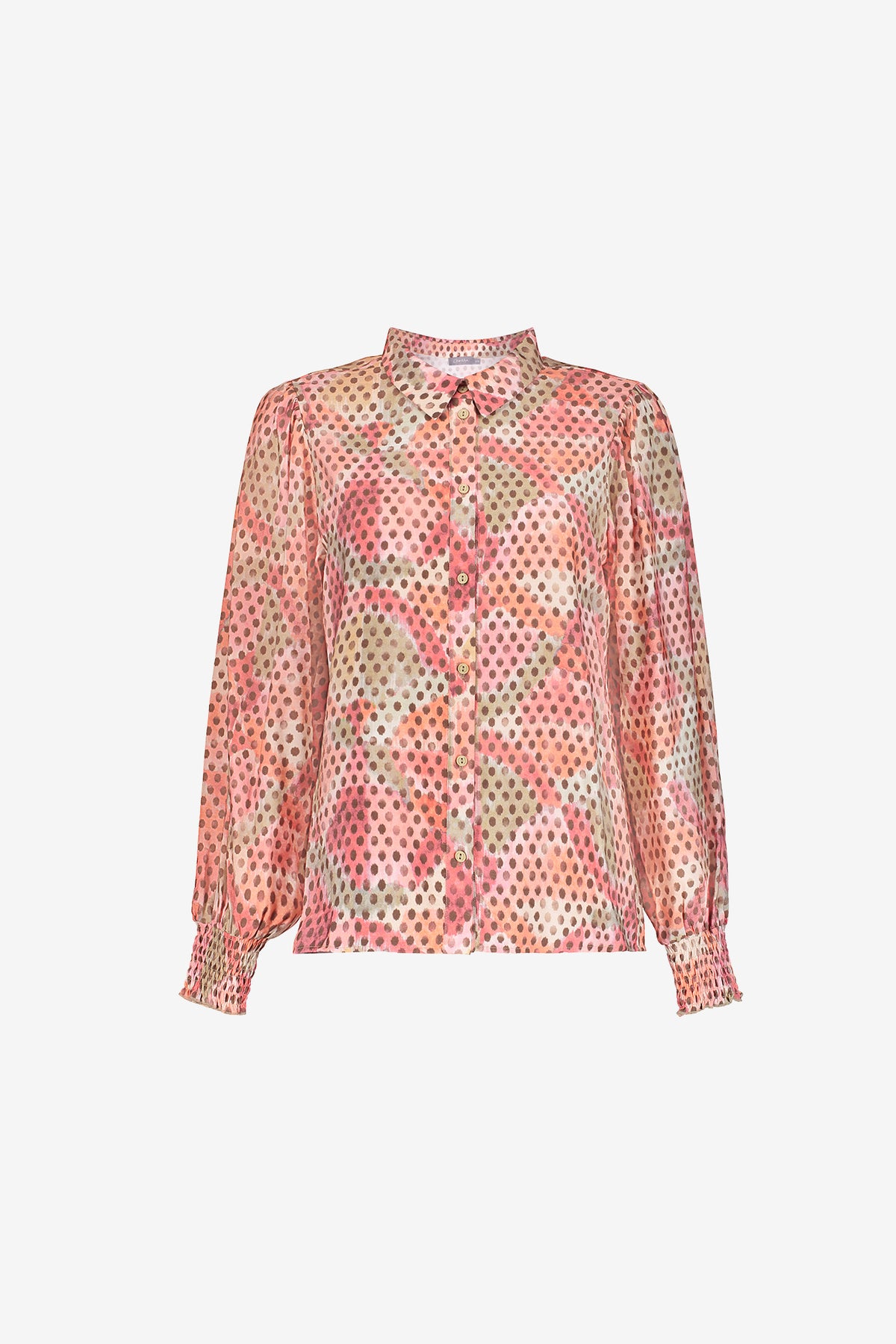 Geisha blouse met dubbeldessin in roze en bruin