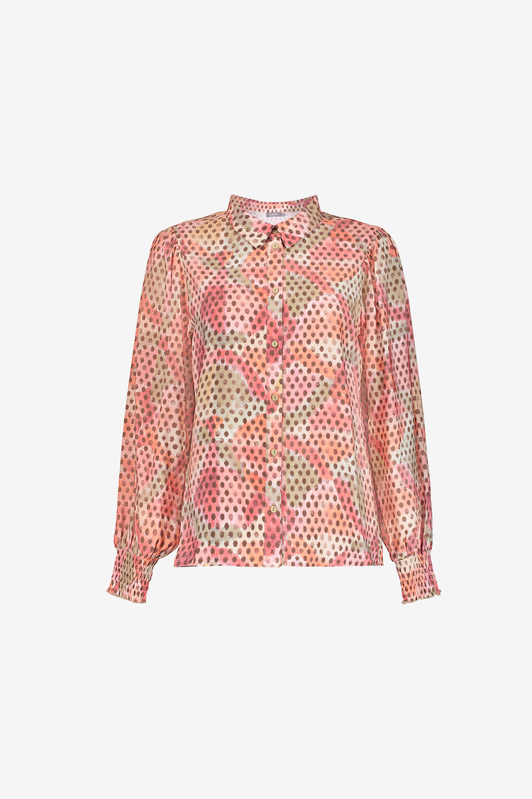 Geisha blouse met dubbeldessin in roze en bruin