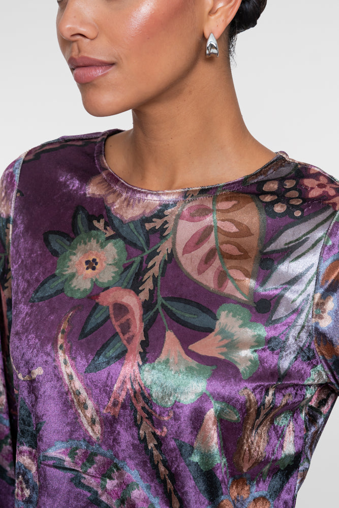 Geisha viscose velvet top met bloemendessin en ruffle mouwen