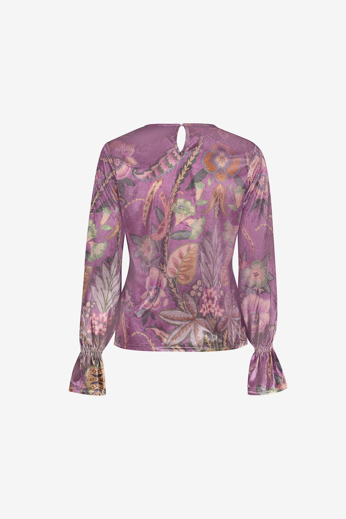 Geisha viscose velvet top met bloemendessin en ruffle mouwen