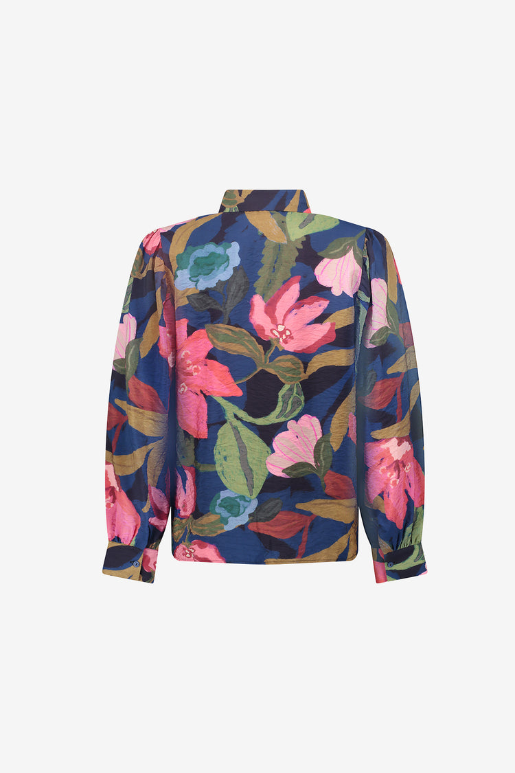 Geisha dames kleurrijke blouse met bloemenprint en volumineuze mouwen