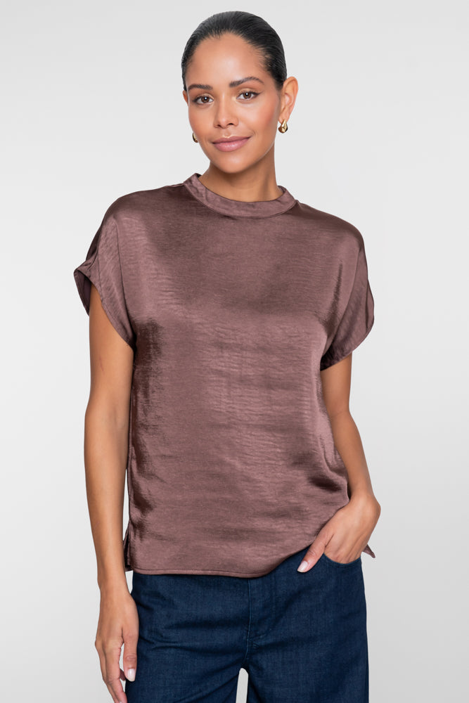 Geisha dames top met satijnlook en aangeknipte mouwen