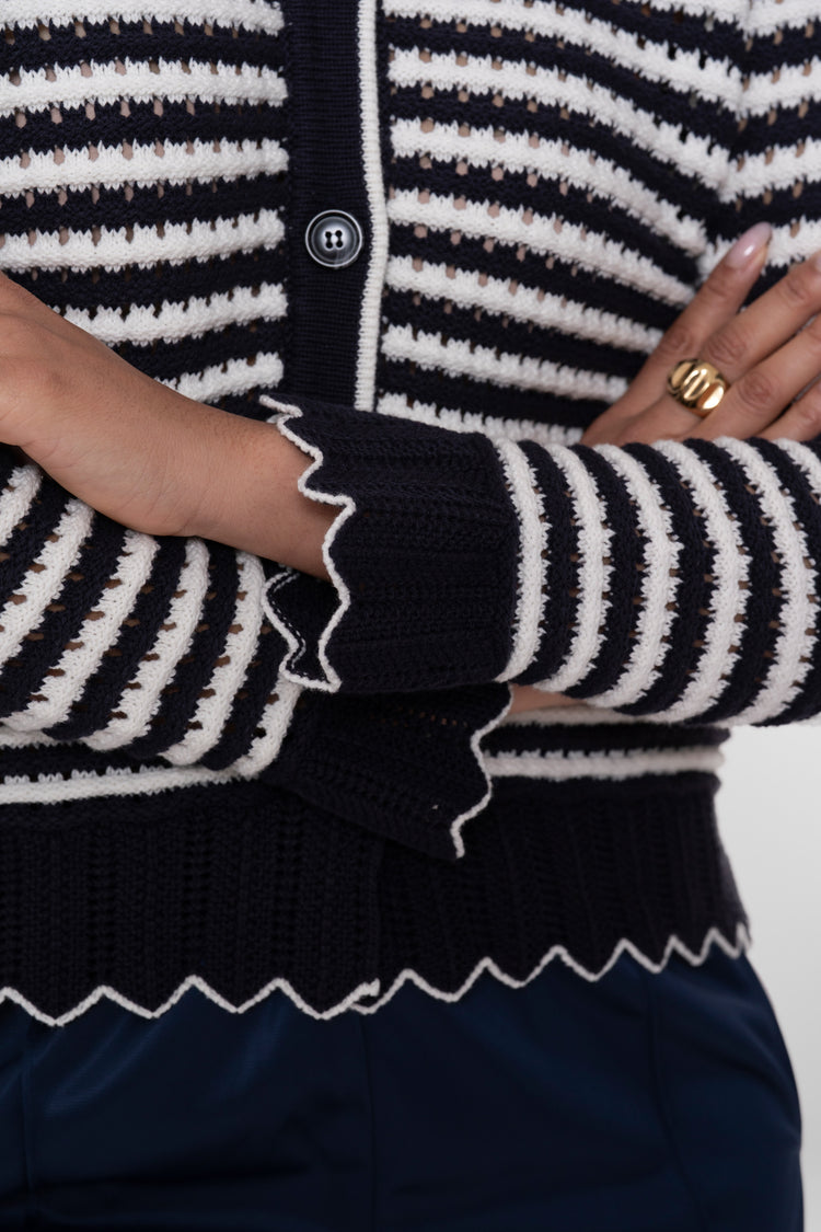 Geisha gestreept vest met scallop details