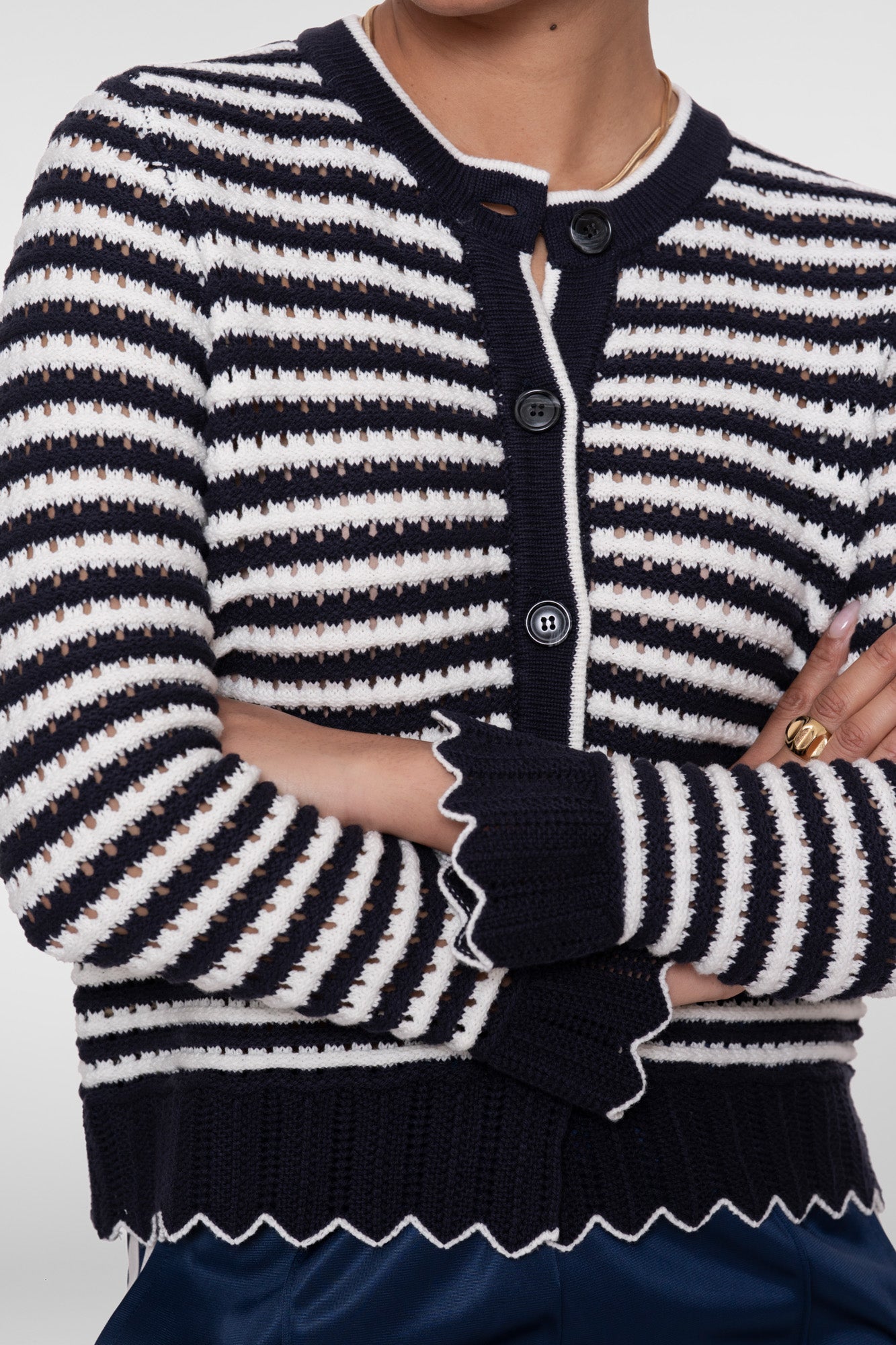 Geisha gestreept vest met scallop details