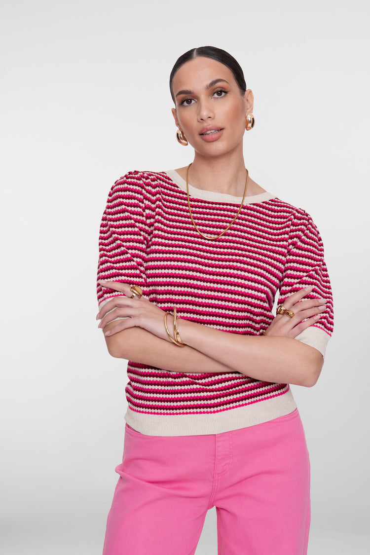 Geisha roze strepen pullover met lurex