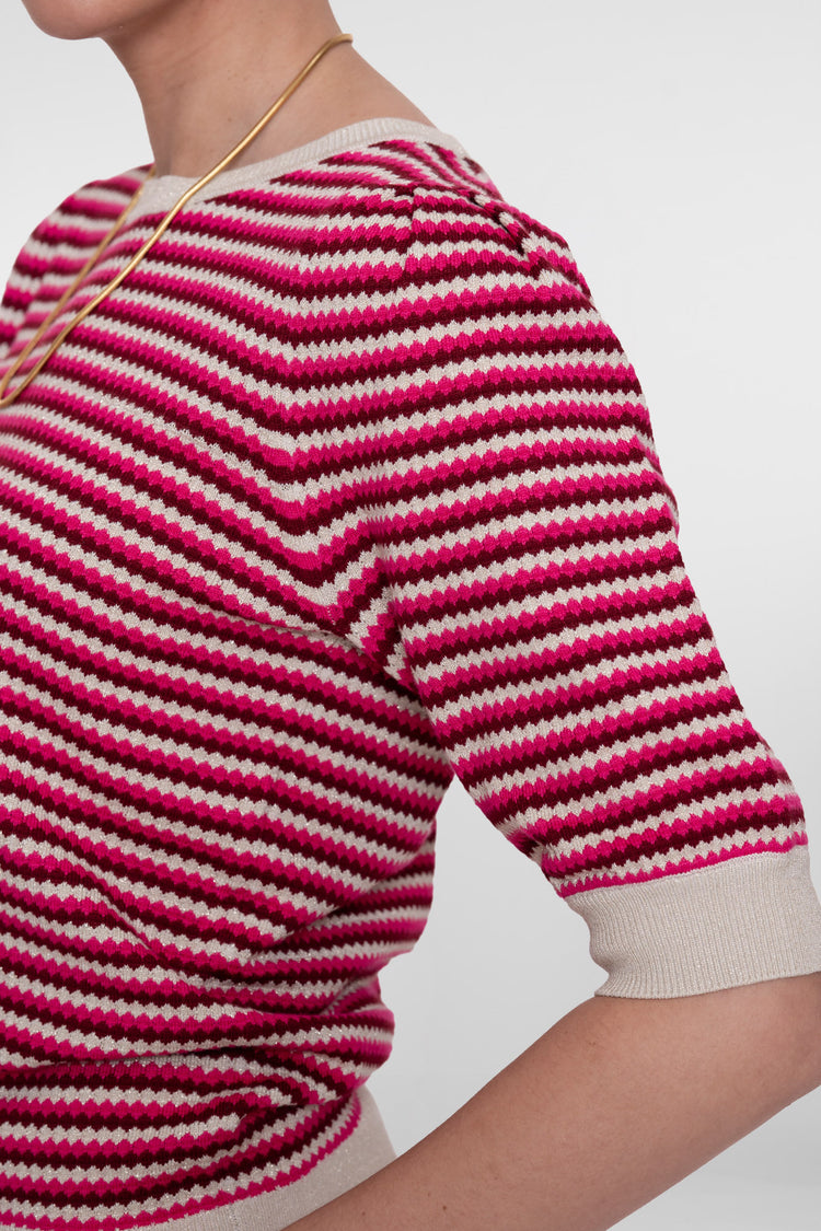 Geisha roze strepen pullover met lurex