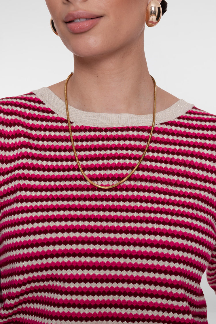 Geisha roze strepen pullover met lurex