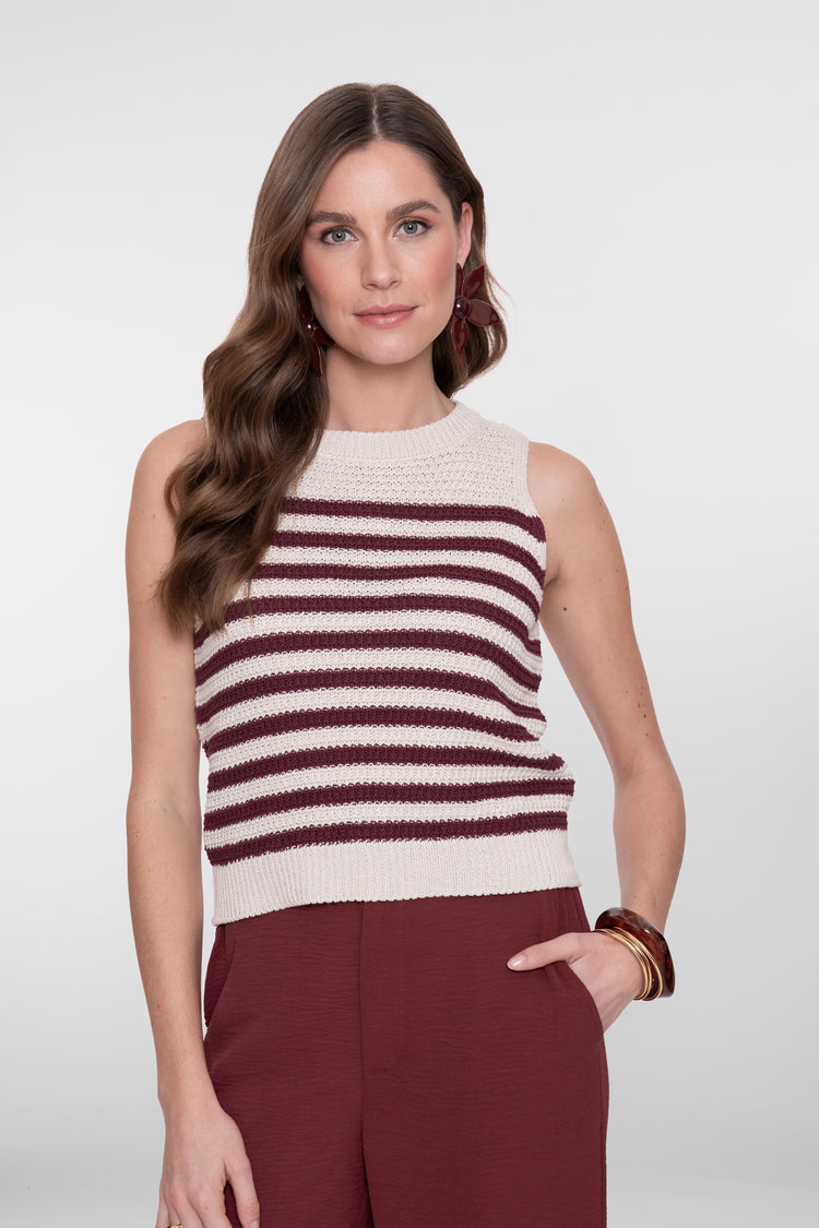 Knitted ajourtop met strepen