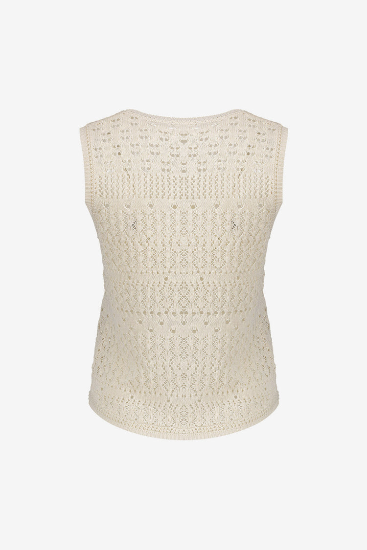 Geisha top met ajourpatroon en ronde hals