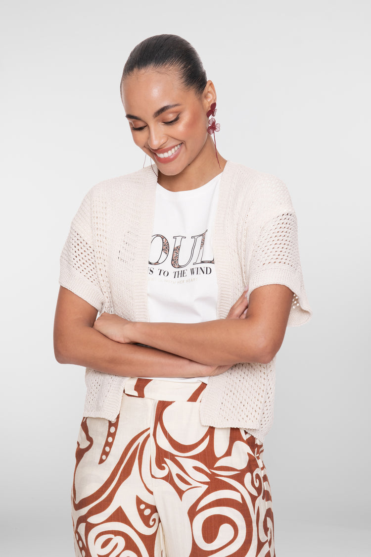 Geisha openvallend vest met ajourstructuur