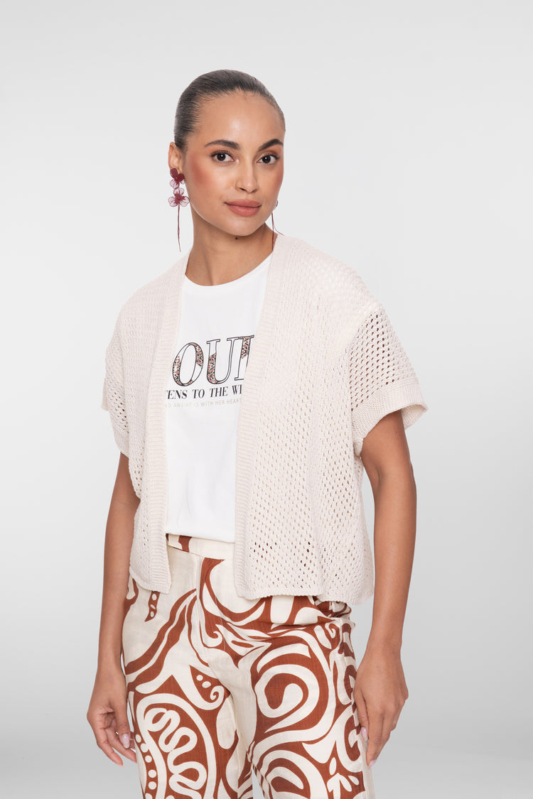 Geisha openvallend vest met ajourstructuur