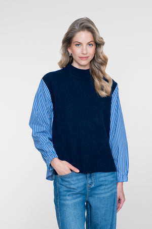 Geisha gebreide pullover met gestreepte mouwen en moderne twist