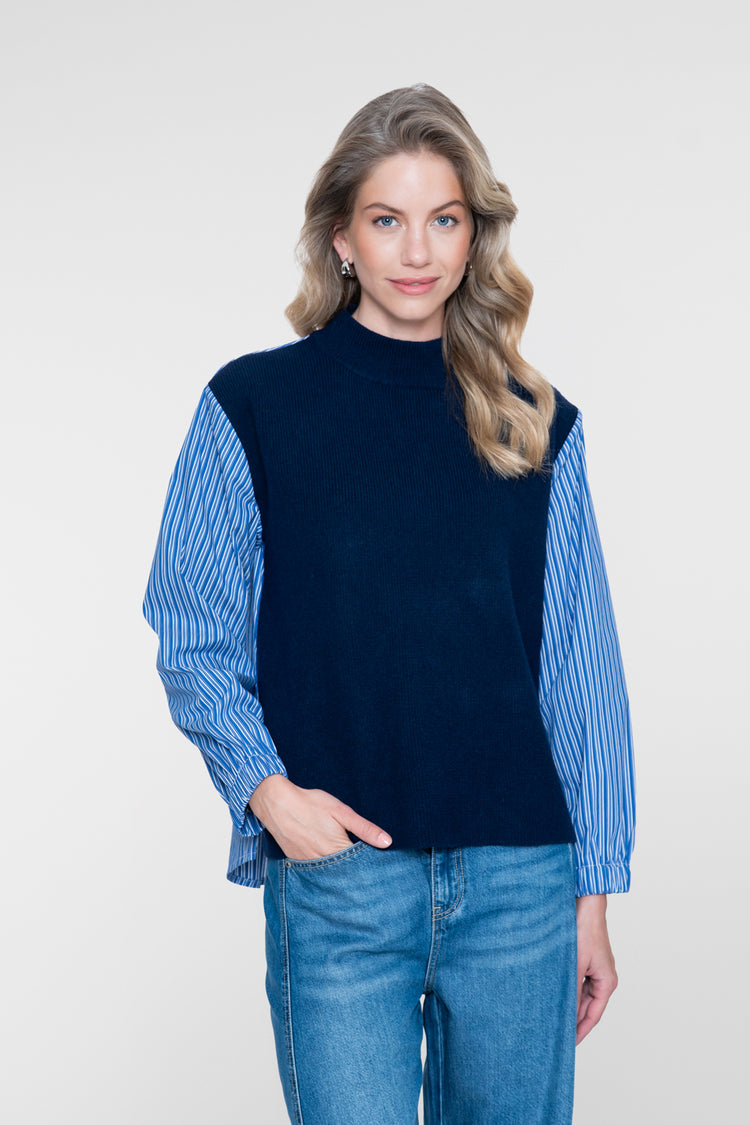 Geisha gebreide pullover met gestreepte mouwen en moderne twist