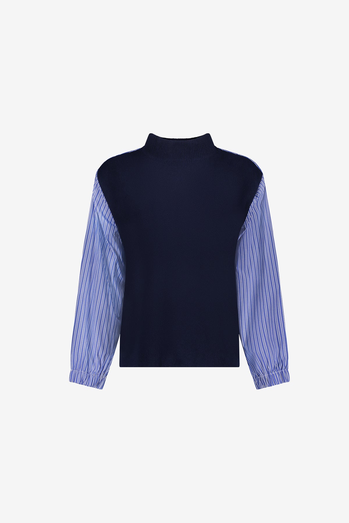 Geisha gebreide pullover met gestreepte mouwen en moderne twist